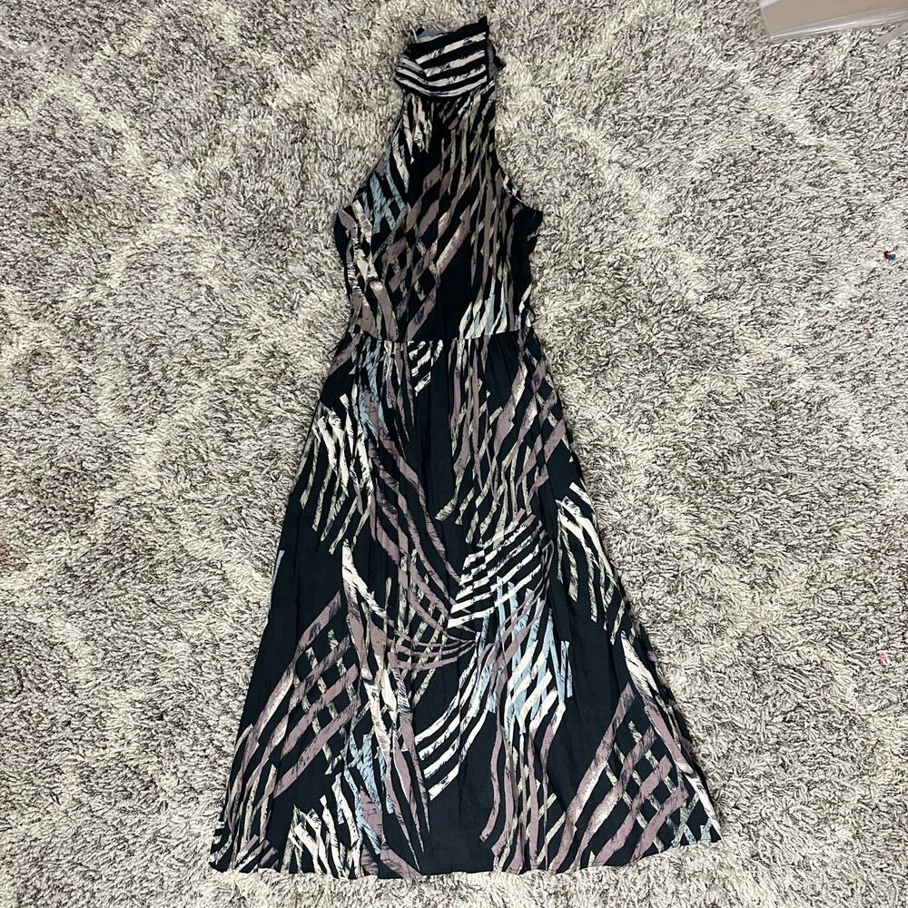 Vintage Cimmaron Halter Dress Black Geometric Midi Minimalist Lagenlook 9 M